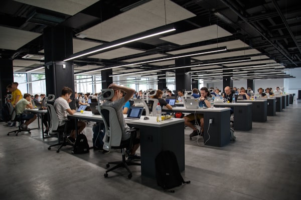 Engineers collaborating during a hackathon